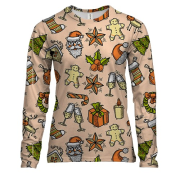 Женский 3D лонгслив Новогодний паттерн 25
