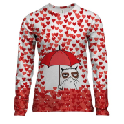 Жіночий 3D лонгслів Кіт антивалентин білий