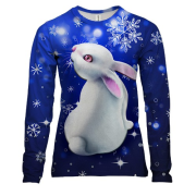 Жіночий 3D лонгслів Кролик у сніжинках