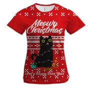 Жіноча 3D футболка Meowy Christmas