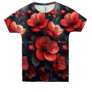 Дитяча 3D футболка з червоними квітами (АРТ)