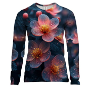Женский 3D лонгслив с полупрозрачными арт цветами