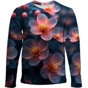 Детский 3D лонгслив с полупрозрачными арт цветами