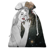 3D Подарунковий мішечок дівчина обіймає космос