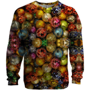 3D світшот з різнокольоровими новорічними іграшками