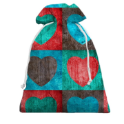 3D Подарунковий мішечок с сердечками в квадратах