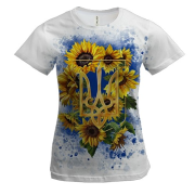 Женская 3D футболка Герб Украины с подсолнухами