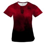 Женская 3D футболка Красно-черный дым с Тризубом