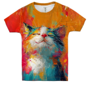 Детская 3D футболка Счастливый Кот в цветных красках