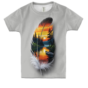 Детская 3D футболка Перо с пейзажем