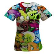 Женская 3D футболка Растения против зомби
