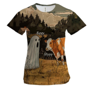 Жіноча 3D футболка Корова та привид