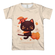 3D футболка Милый кот-ведьмочка, Хэллоуин