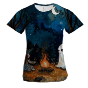 Жіноча 3D футболка Дівчинка та привид, Хелловін