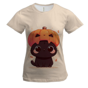 Жіноча 3D футболка Милий котик, Хелловін