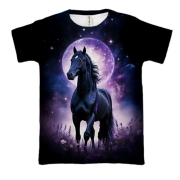 3D футболка з конем на тлі місяця