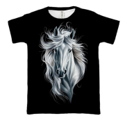 3D футболка с черно-белой лошадью