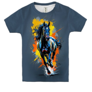 Детская 3D футболка Лошадь с мазками краски