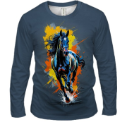 Мужской 3D лонгслив Лошадь с мазками краски