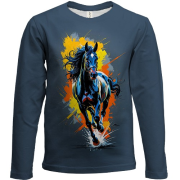 Дитячий 3D лонгслів Кінь з мазками фарби