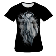 Женская 3D футболка с черно-белой лошадью