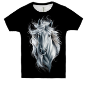 Детская 3D футболка с черно-белой лошадью