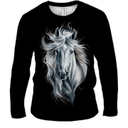 Мужской 3D лонгслив с черно-белой лошадью