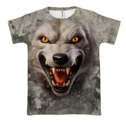 3D футболка з мордою злого вовка
