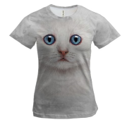 Женская 3D футболка Белый котенок