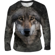 Мужской 3D лонгслив с мордой волка