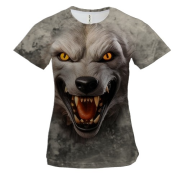 Женская 3D футболка с мордой злого волка