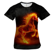 Жіноча 3D футболка Вогняний кінь