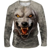 Мужской 3D лонгслив с мордой злого волка