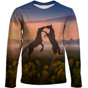 Дитячий 3D лонгслів з конями на полі