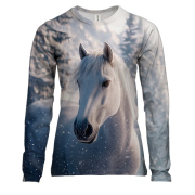 Женский 3D лонгслив Конь и снежный лес