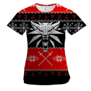 Женская 3D футболка Новогодний Ведьмак