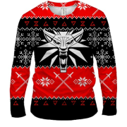 Мужской 3D лонгслив Новогодний Ведьмак