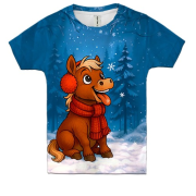 Дитяча 3D футболка Маленька конячка та сніг