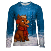 Жіночий 3D лонгслів Маленька конячка та сніг