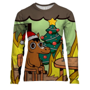 Жіночий 3D лонгслів Новорічна конячка - this is fine