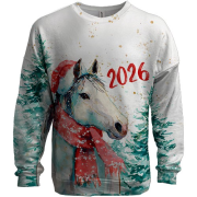 3D свитшот Новогодняя лошадка в шапке Санты