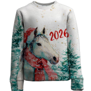 Детский 3D свитшот Новогодняя лошадка в шапке Санты