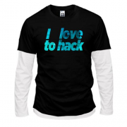 Комбинированный лонгслив с надписью "I love to hack"