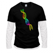 Комбинированный лонгслив с радужной цепочкой ДНК