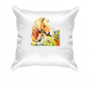 Подушка с лошадьми в цветах