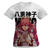 Женская 3D футболка Miko tails - Genshin Impact