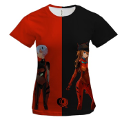 Жіноча 3D футболка Рей та Аска - Євангеліон