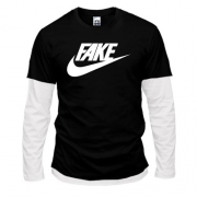 Комбинированный лонгслив с надписью "Fake" в стиле Nike