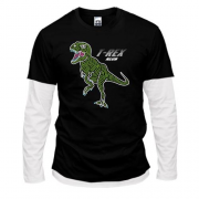 Комбинированный лонгслив с динозавром и надписью "Т rex neon"
