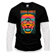 Комбинированный лонгслив с надписью "Good vibes" и львом